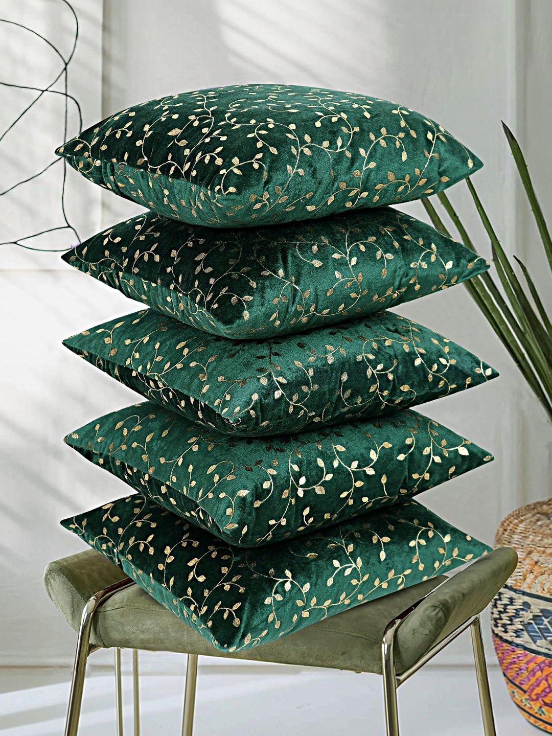RD TREND Green Set of 5 Velvet Square Cushion Covers-picture-11
