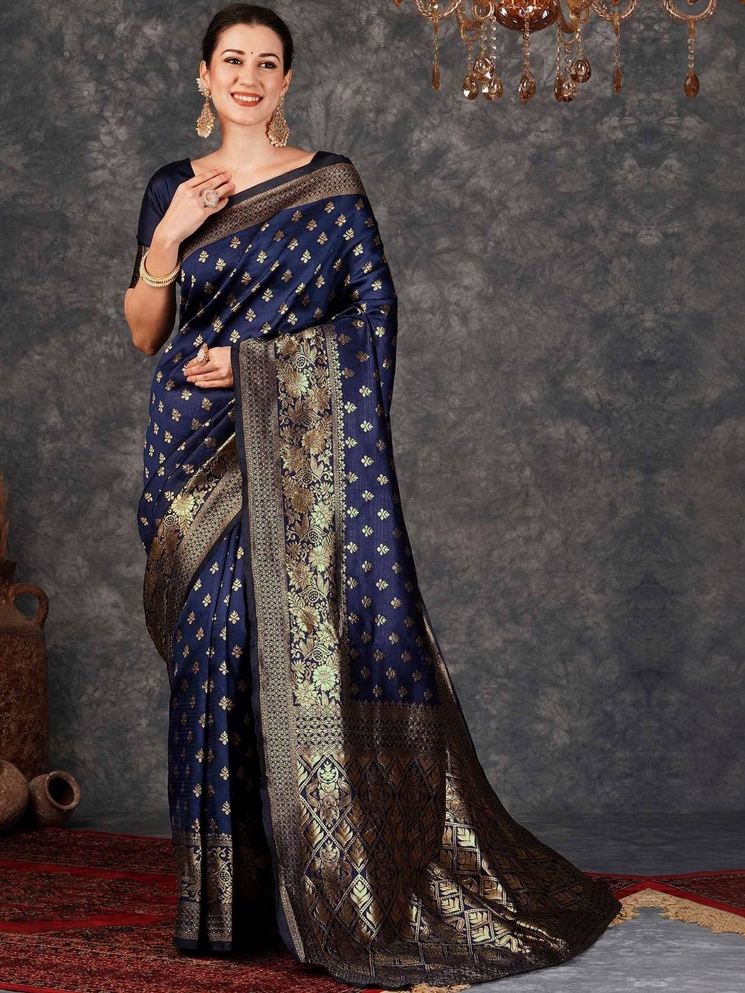 WOMEN ELEGENCE Ethnic Motifs Zari Art Silk Heavy Work Banarasi Saree-picture-23