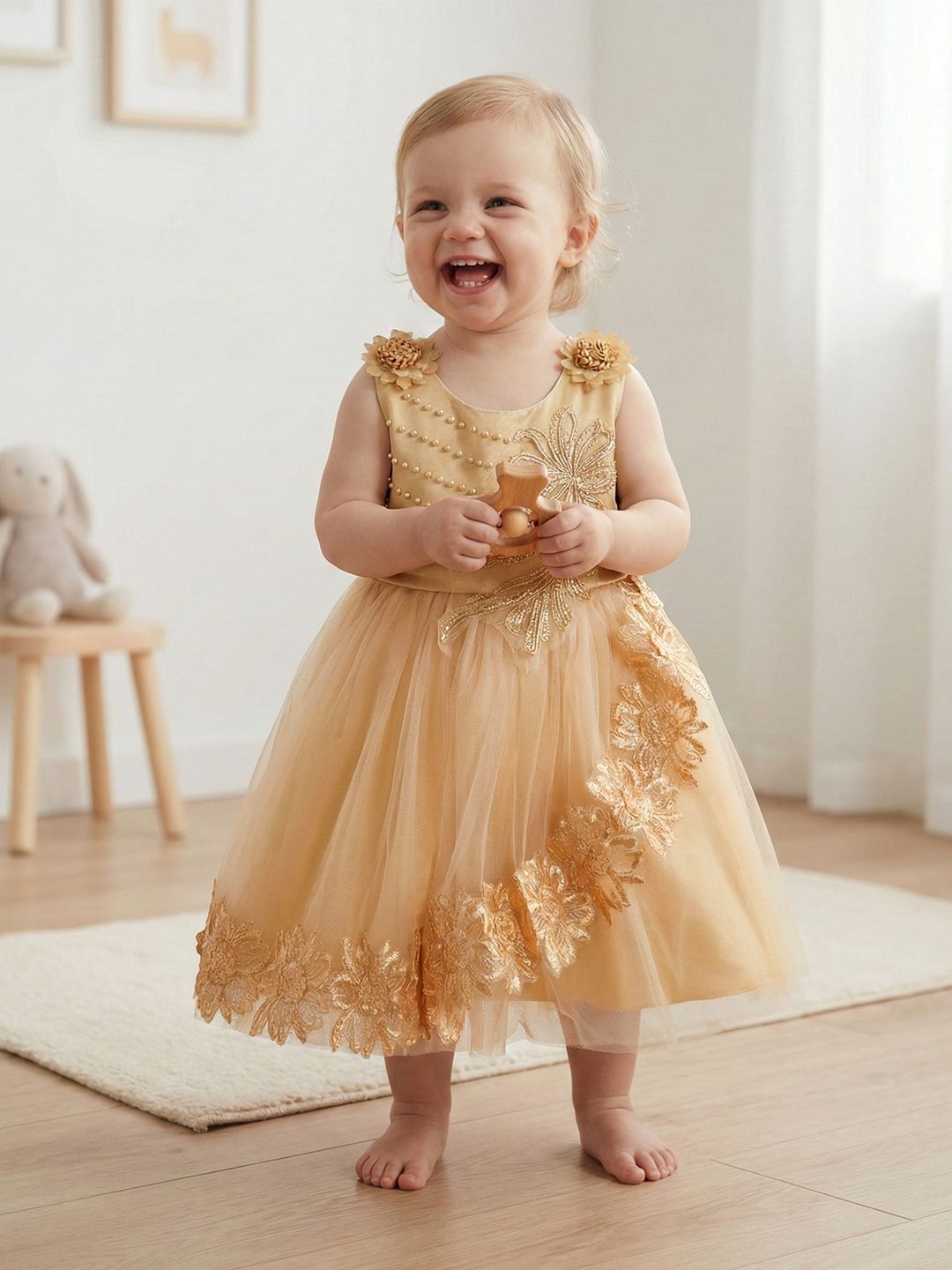 YK Infant Floral Applique Embellished Fit & Flare Party Dress-picture-54