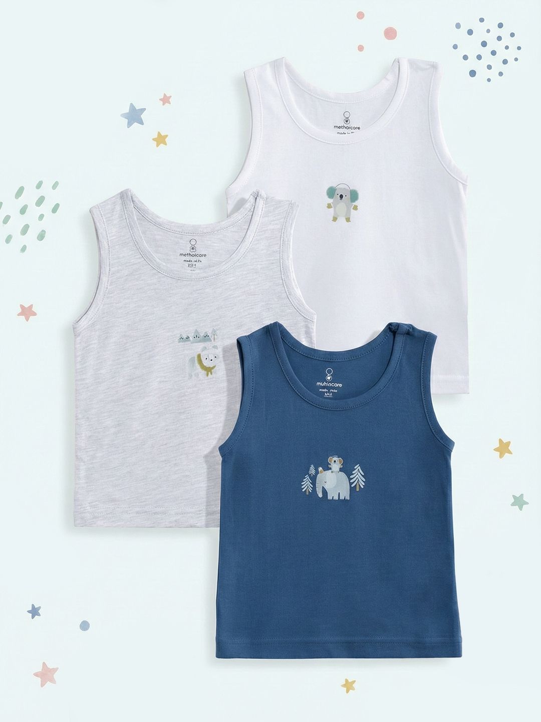 mothercare Infants Boys Pack of 3 Pure Cotton Sleeveless Innerwear Vest