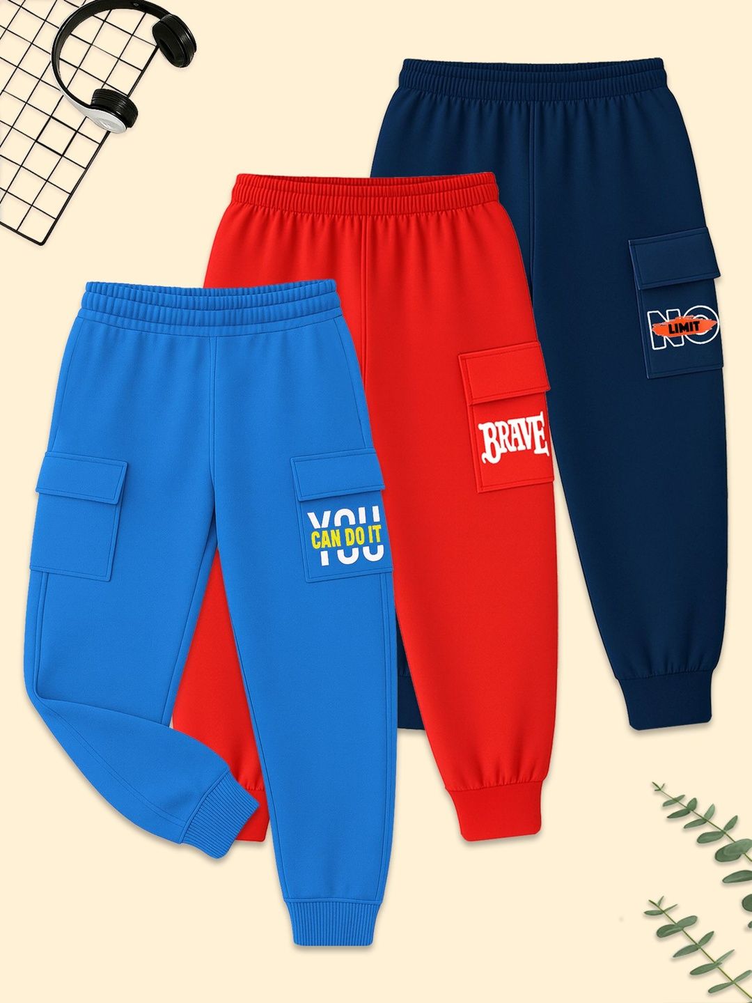 YK Boys Pack of 3 Graphic Cargo Joggers-picture-41
