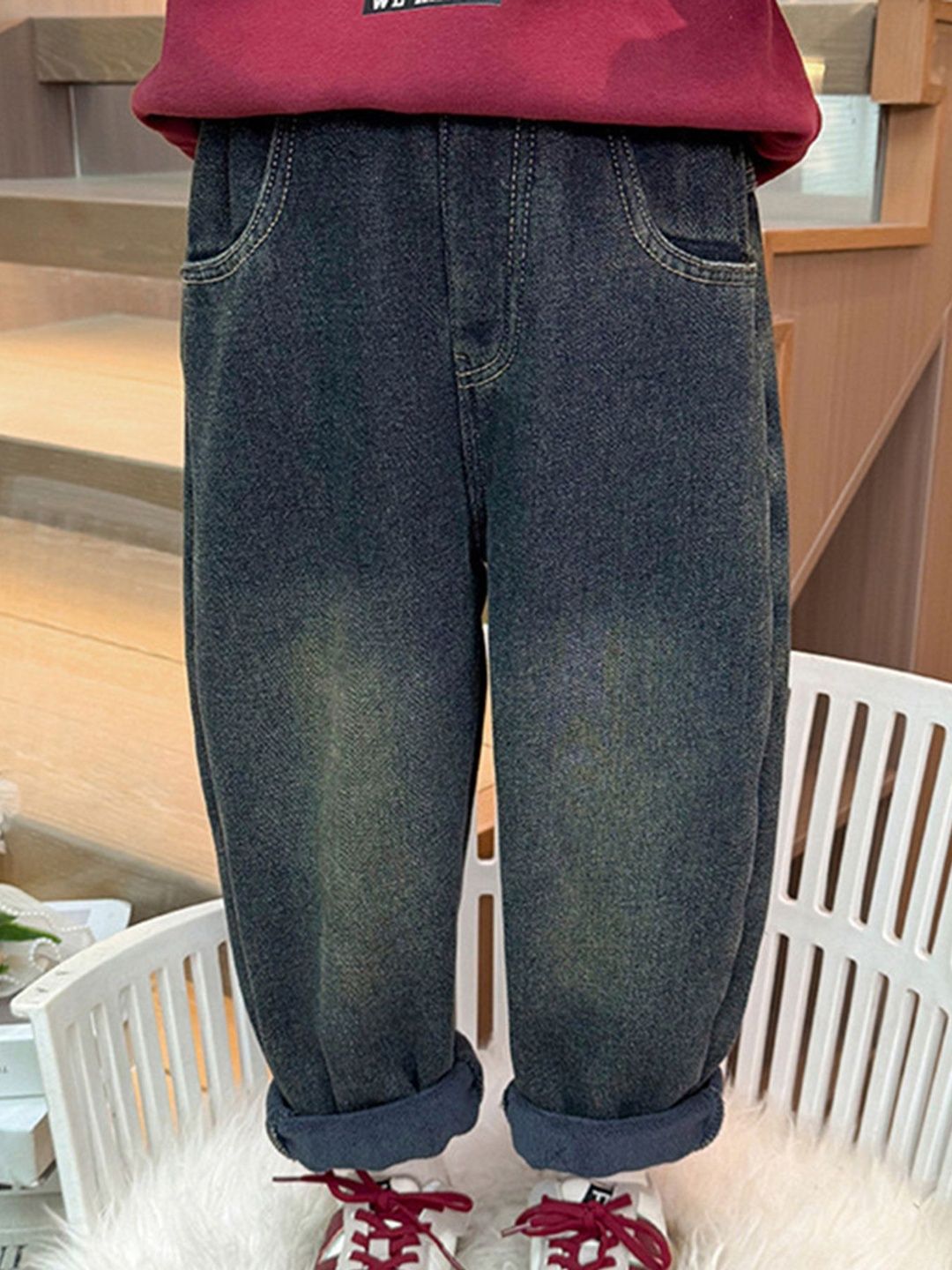 LULU & SKY Unisex Kids Wide Leg Mid-Rise Light Fade Jeans-picture-44