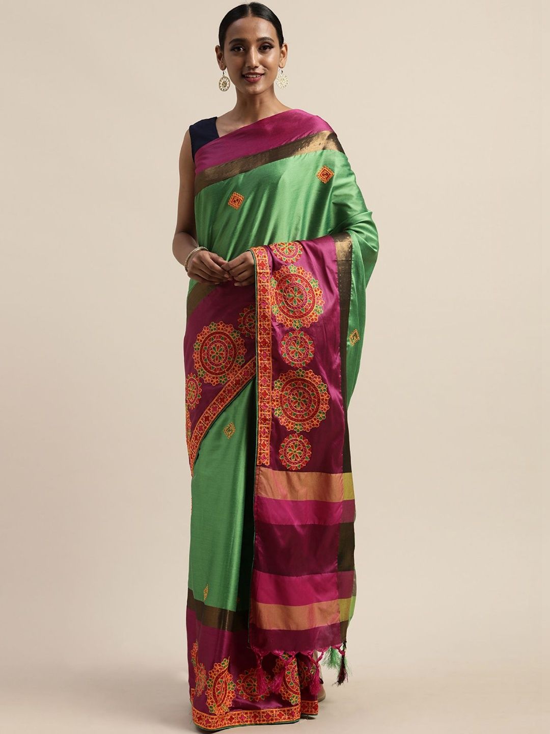 KALINI Ethnic Motifs Embroidered Silk Cotton Saree-picture-21