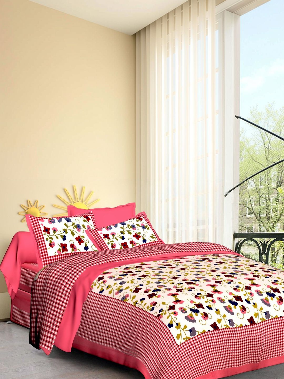 DGSM CRAFT Multicoloured Floral 180 TC King Bedsheet with 2 Pillow Covers-picture-14