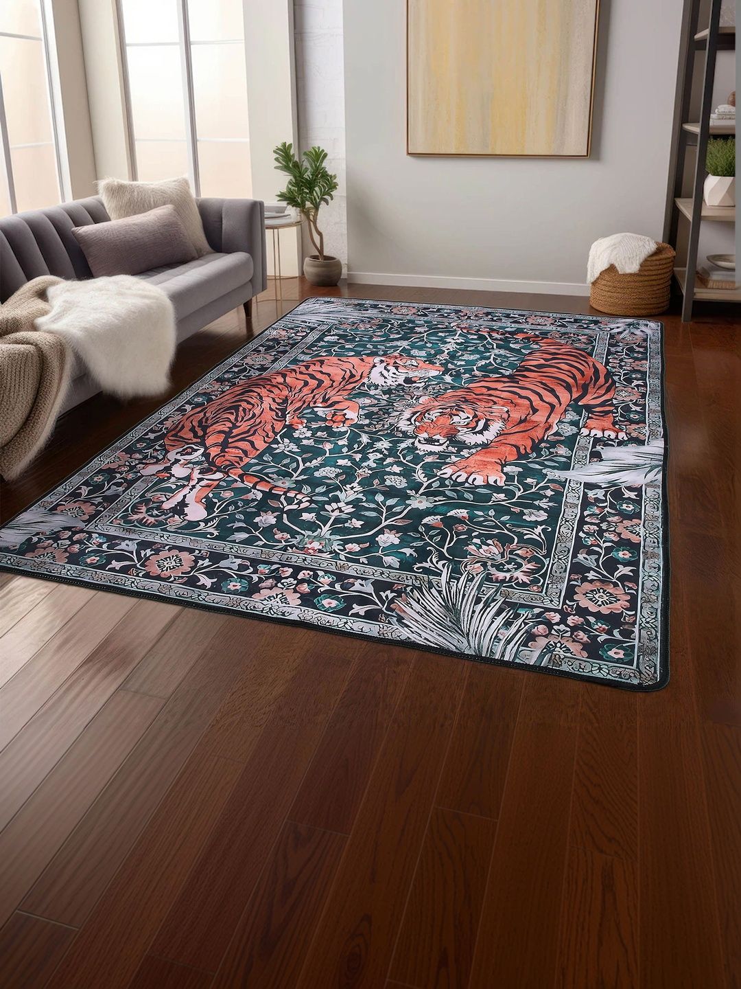 AAZEEM Multicoloured Bohemian Anti-Skid Polyester Carpet-picture-18