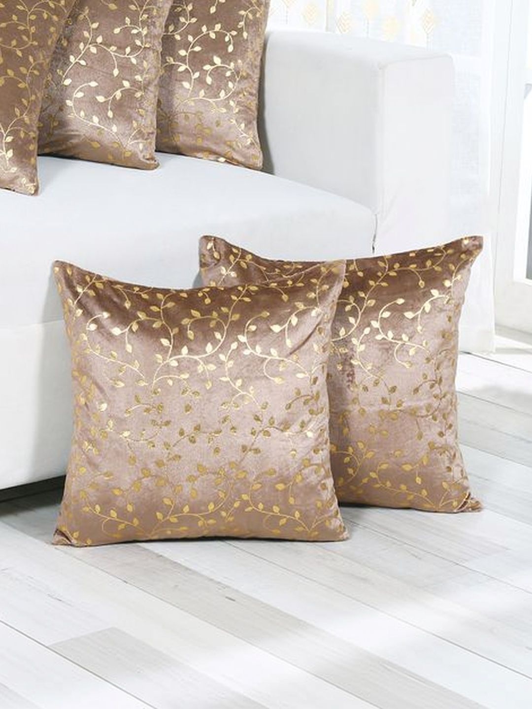RD TREND Brown Set of 5 Velvet Square Cushion Covers-image-5