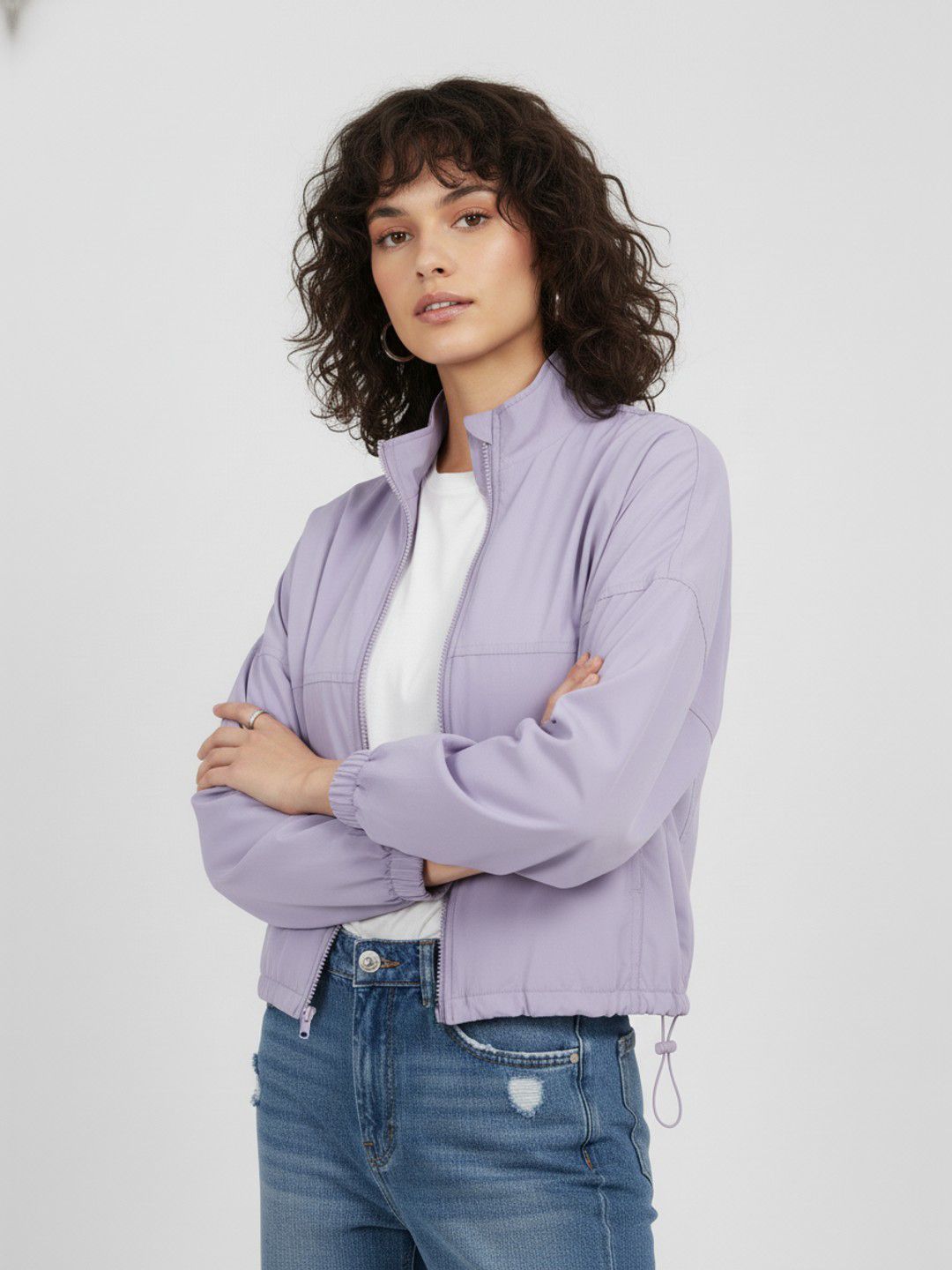glitchez Drop-Shoulder Sleeves Crop Bomber Jacket with Toggled Hem-image-35