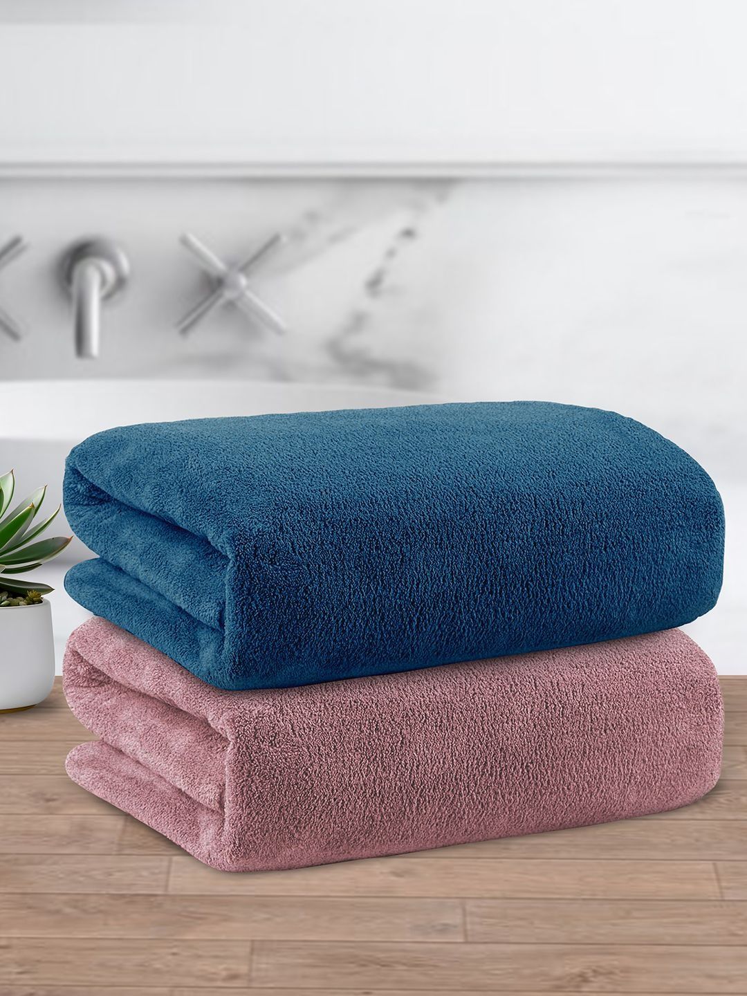 Story@home Navy Blue & Peach-Coloured 2 400 GSM Bath Towel-image-39