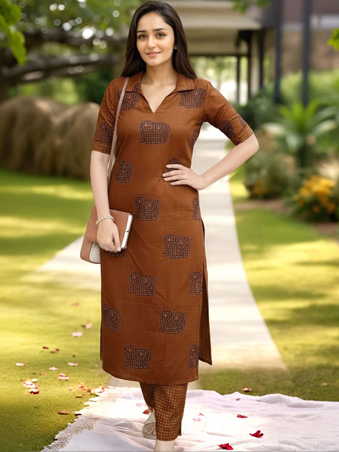 Aaghnya Women Ethnic Motifs Printed Regular Kurta with Trousers-picture-29