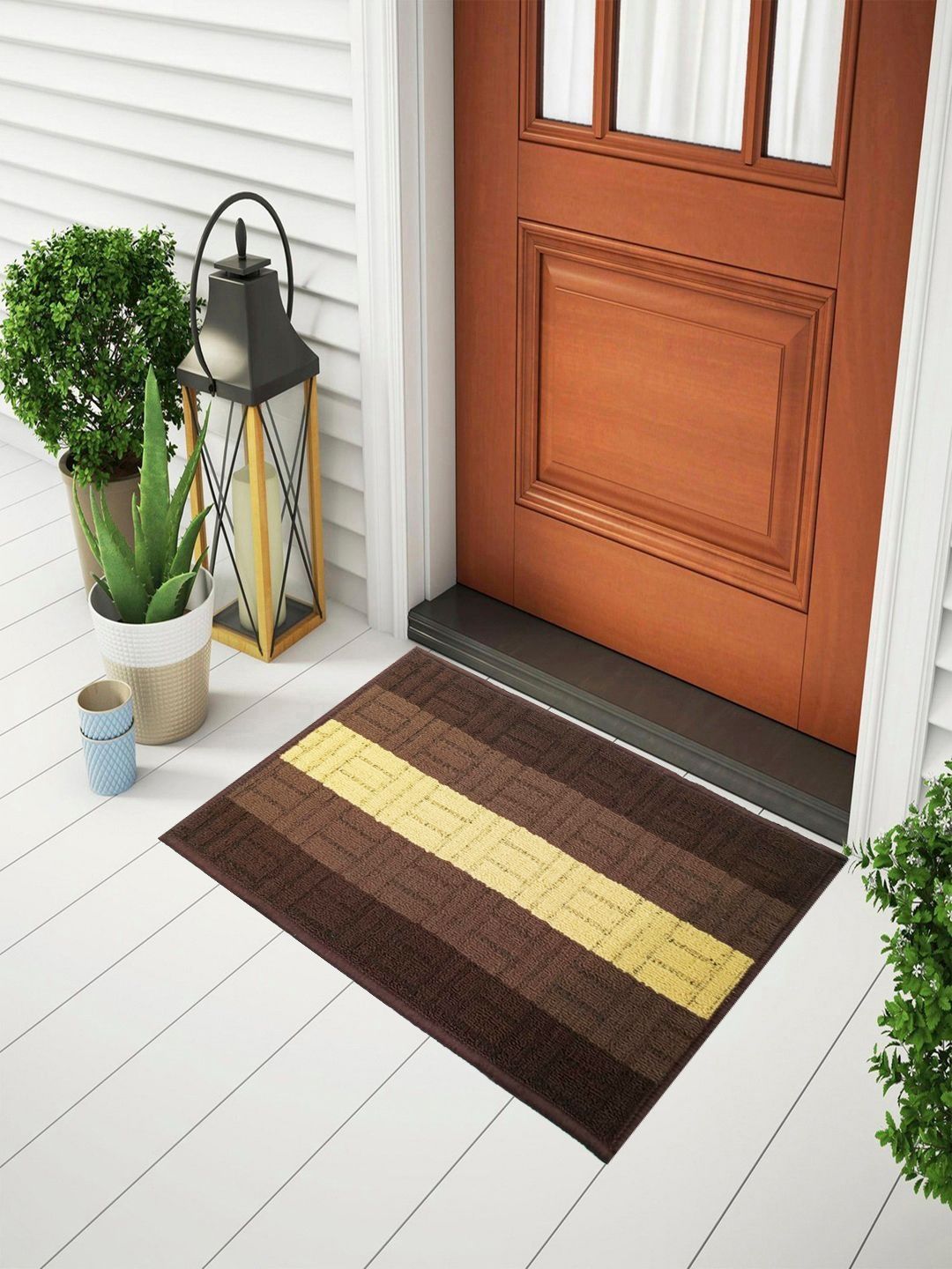 Status Brown & Yellow Striped Anti-Skid Doormat-image-20