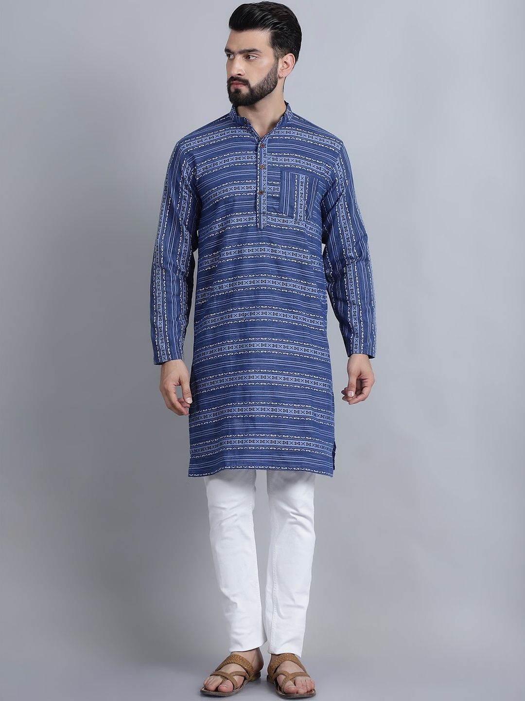 Enchanted Drapes Men Ethnic Motifs Printed Indigo Kurta-picture-37
