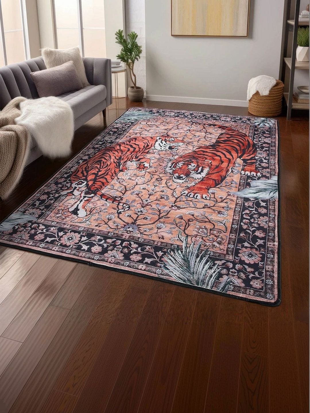 AAZEEM Multicoloured Floral Anti-Skid Polyester Carpet-picture-13