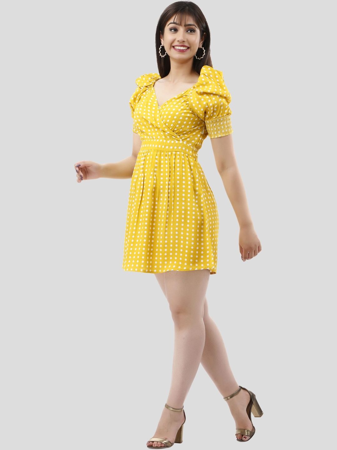 SZN Polka Dot Print Puff Sleeve Crepe Fit & Flare Mini Dress-picture-29