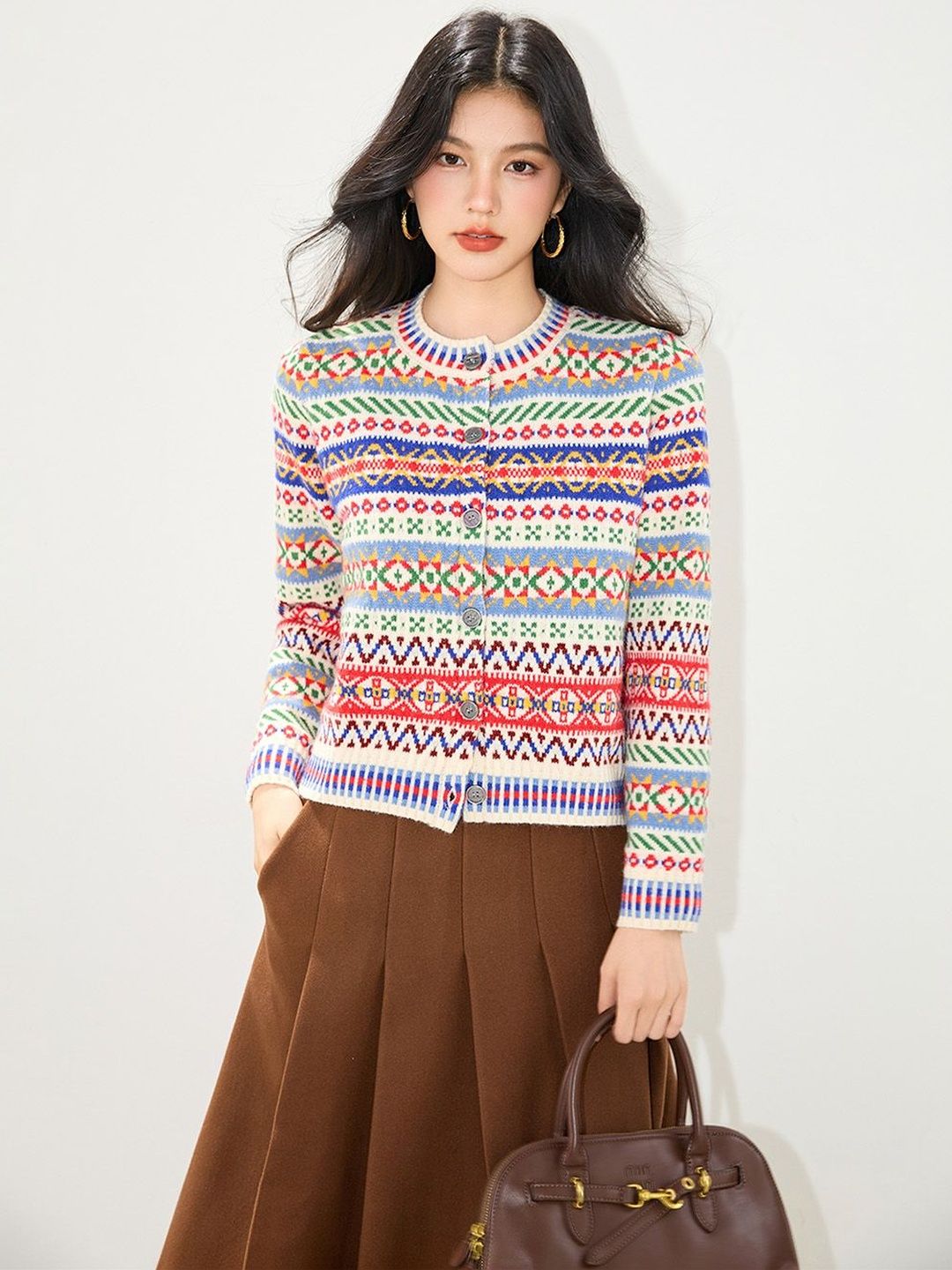 JC Collection Women Fair Isle Printed Cardigan-picture-13