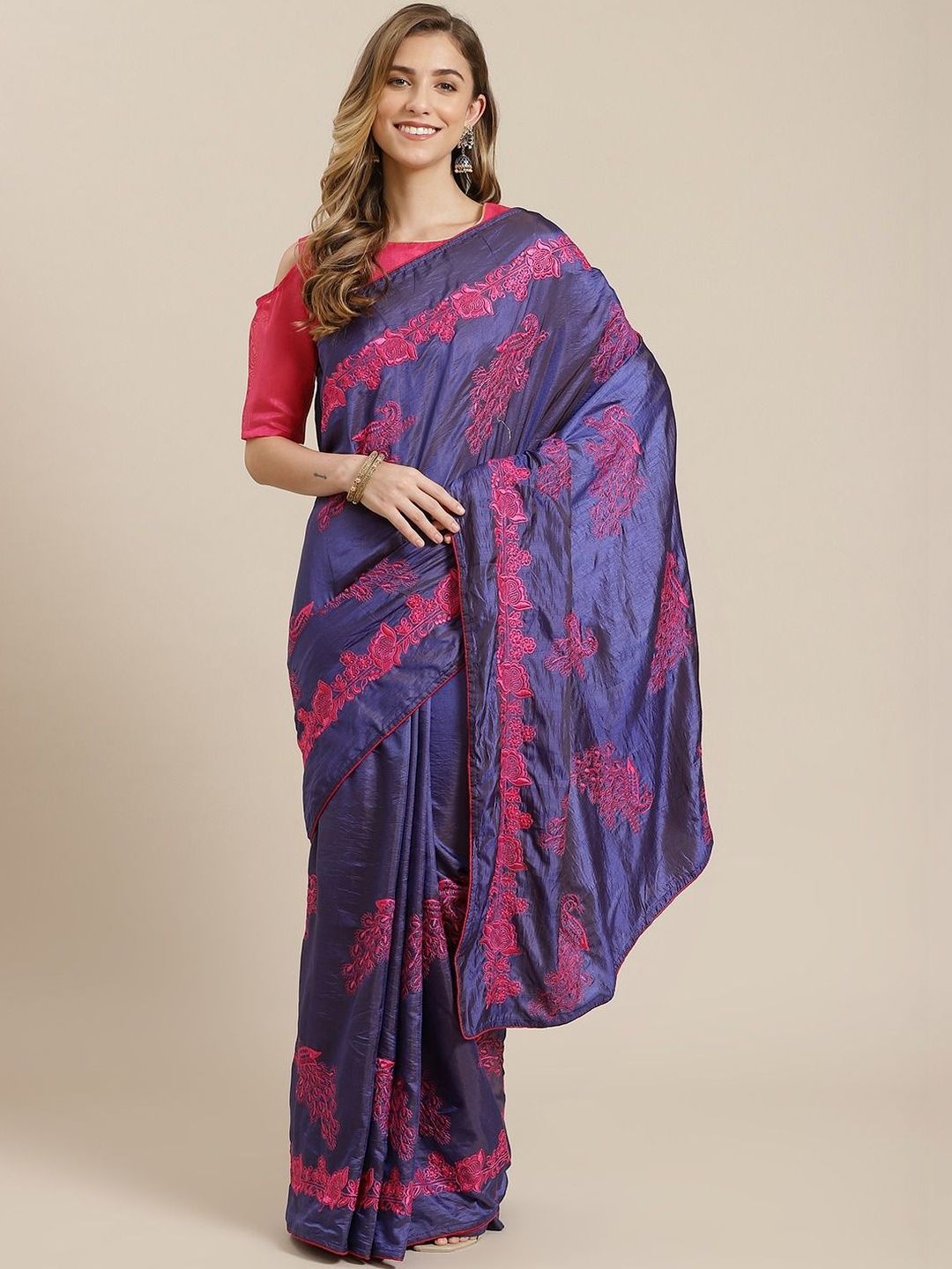 KALINI Ethnic Motifs Embroidered Art Silk Heavy Work Saree-picture-31