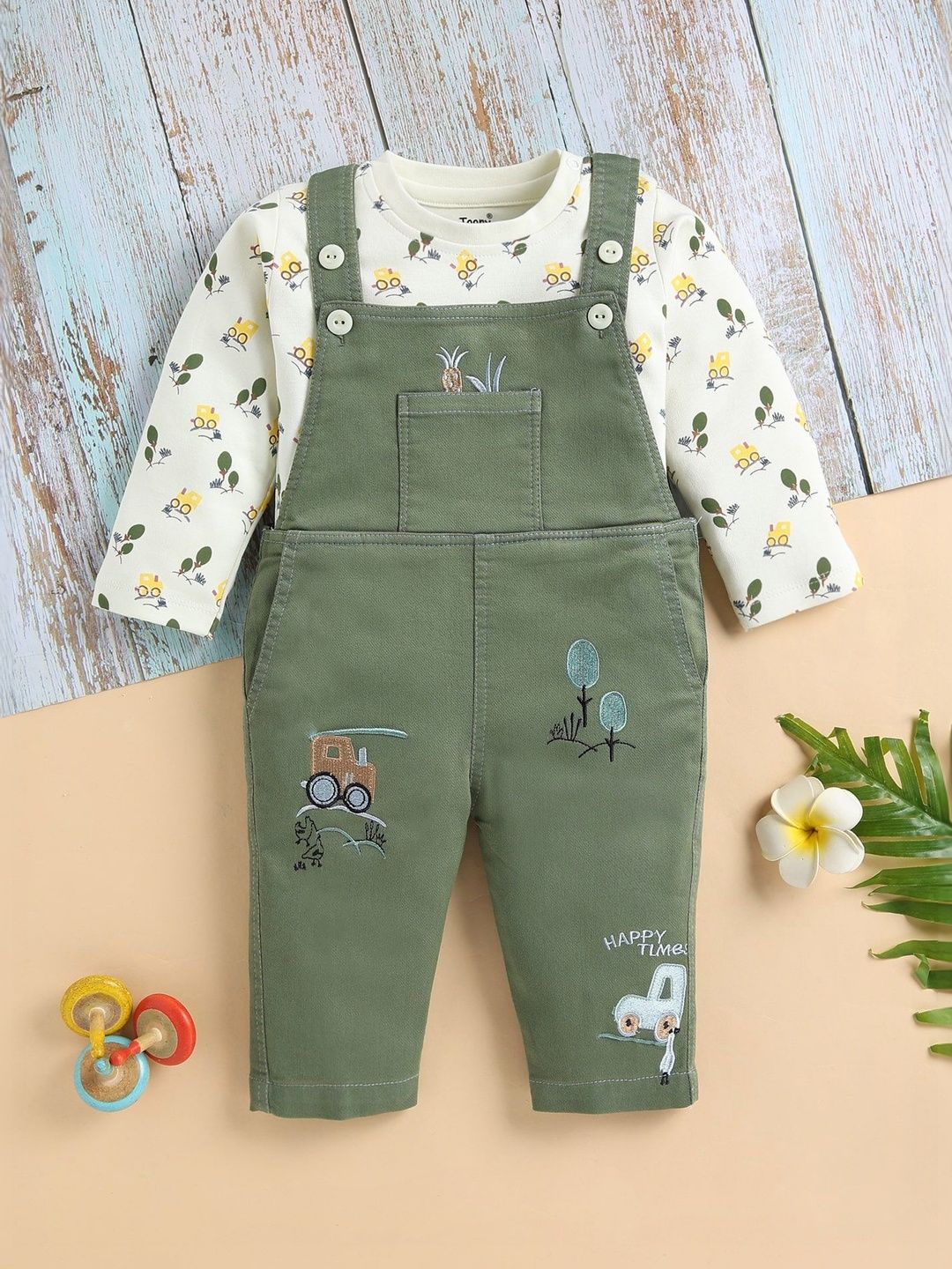 Toonyport Infants Printed Pure Cotton Straight Leg Ankle Length Dungarees-image-12