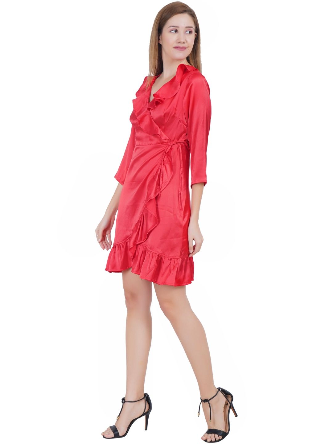SZN Ruffled PU Coated Satin Dress-picture-25