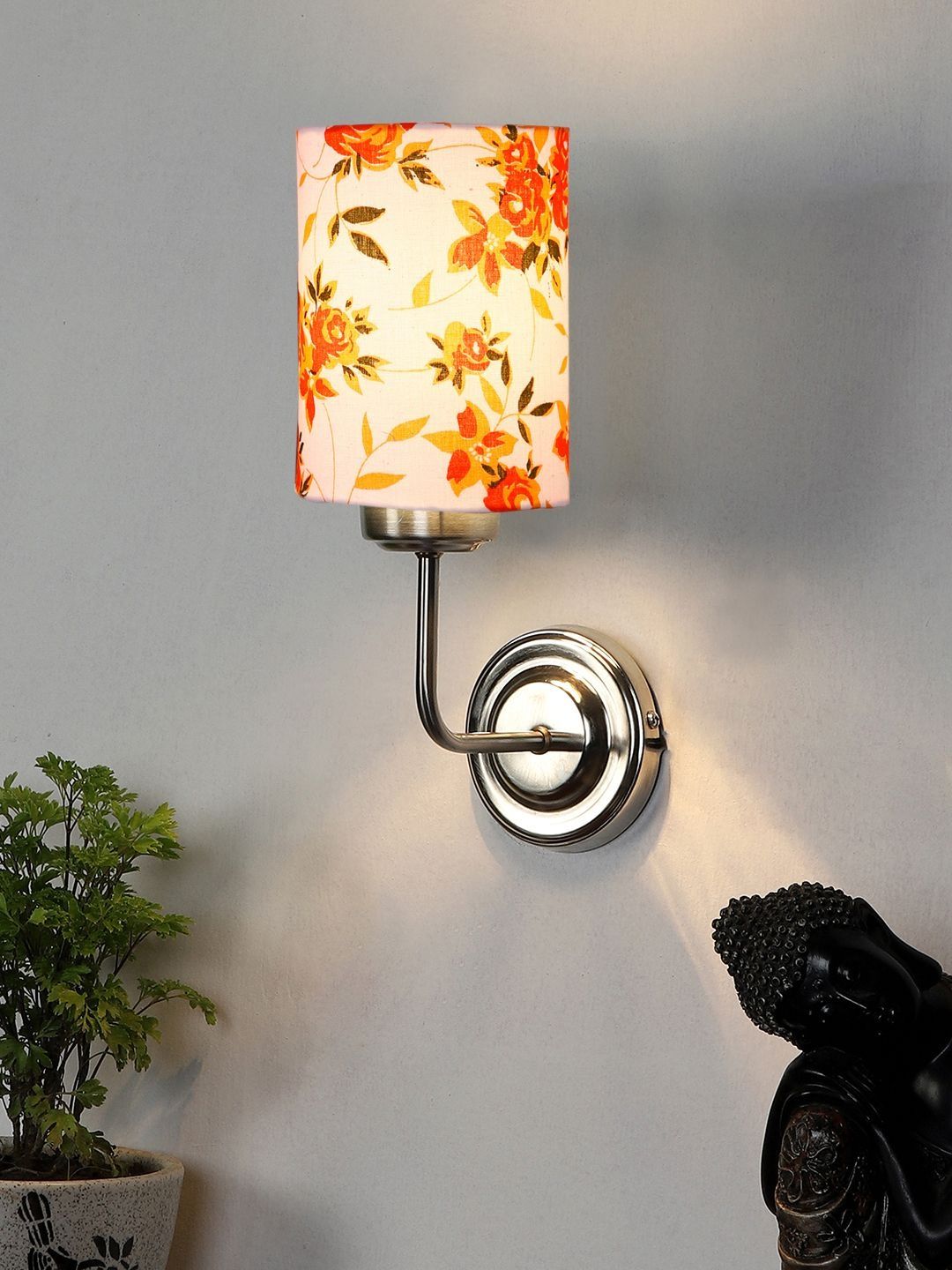 Devansh Orange & White Printed Metal Cylinder Shaped Wall Lamp-picture-34