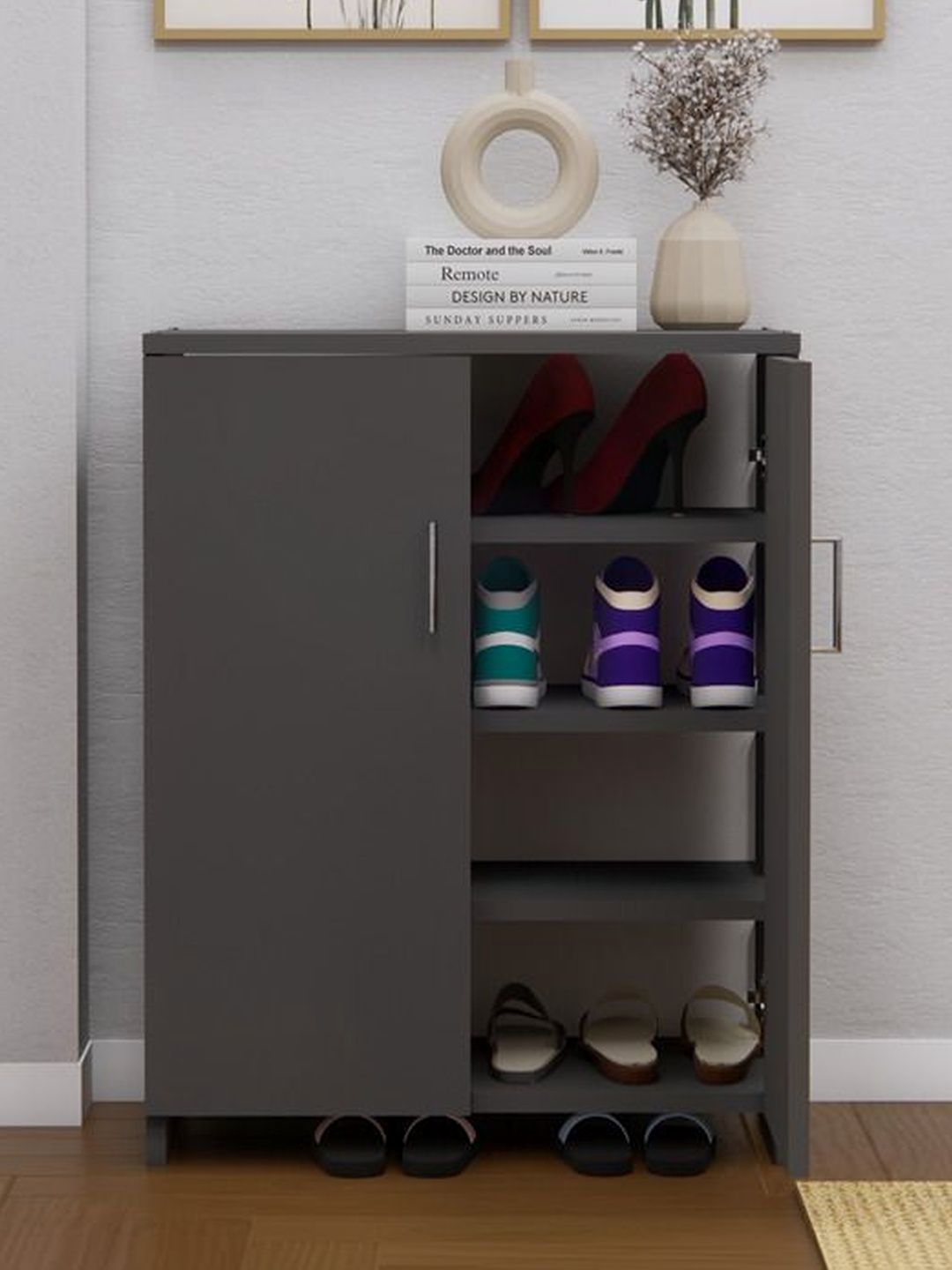 SPECIALITY PANELS Grey 4-Shelfs Multipurpose Shoe Rack