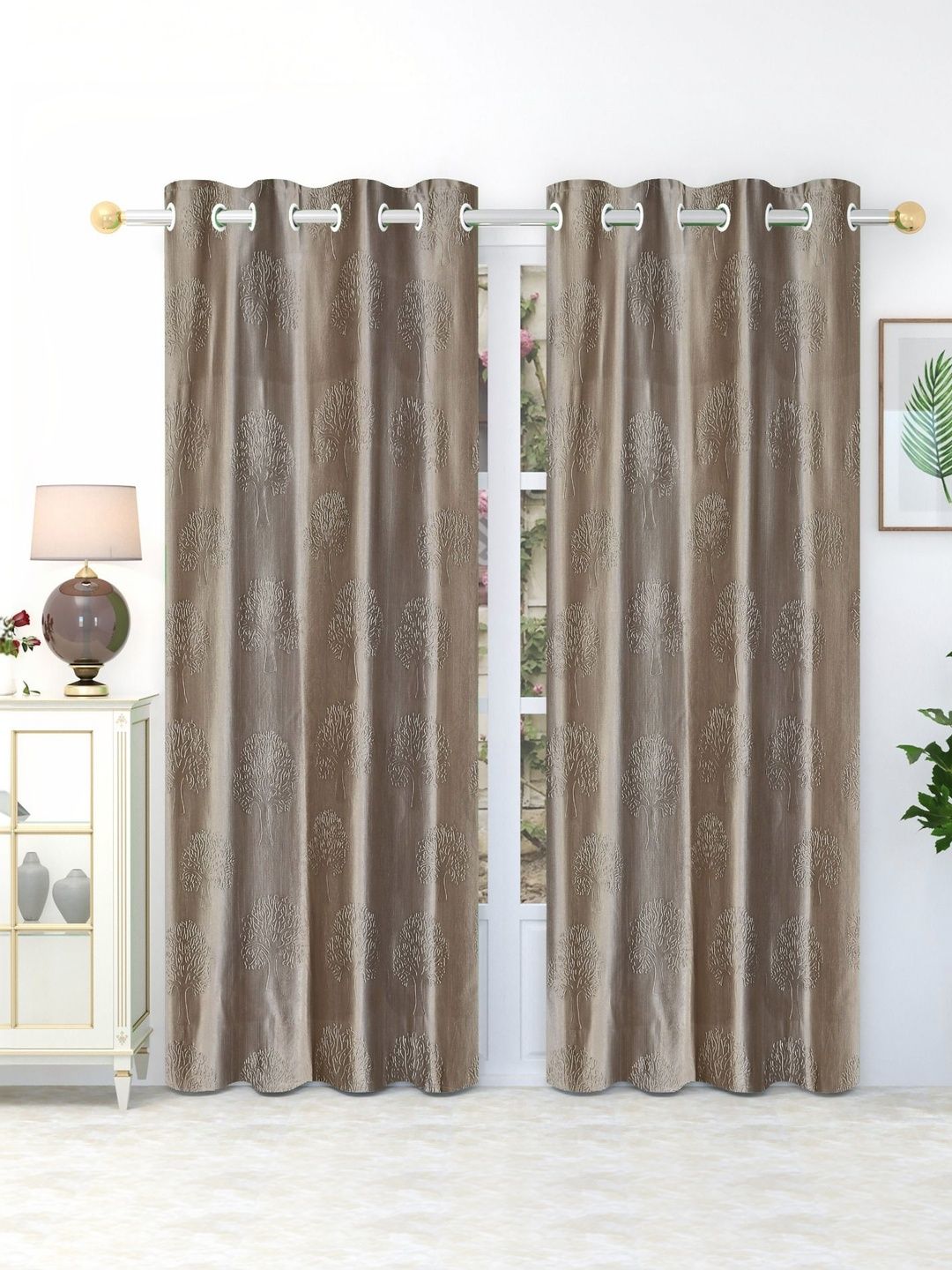 GEET CREATIONS Grey Set of 2 Floral Room Darkening Door Curtain-picture-19