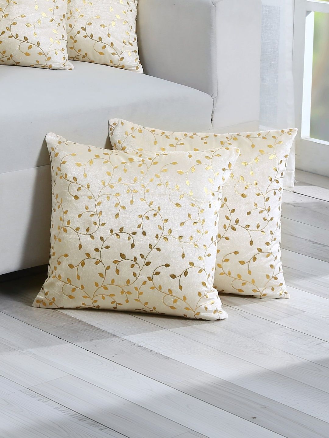 RD TREND Cream-Coloured Set of 5 Velvet Square Cushion Covers-picture-25