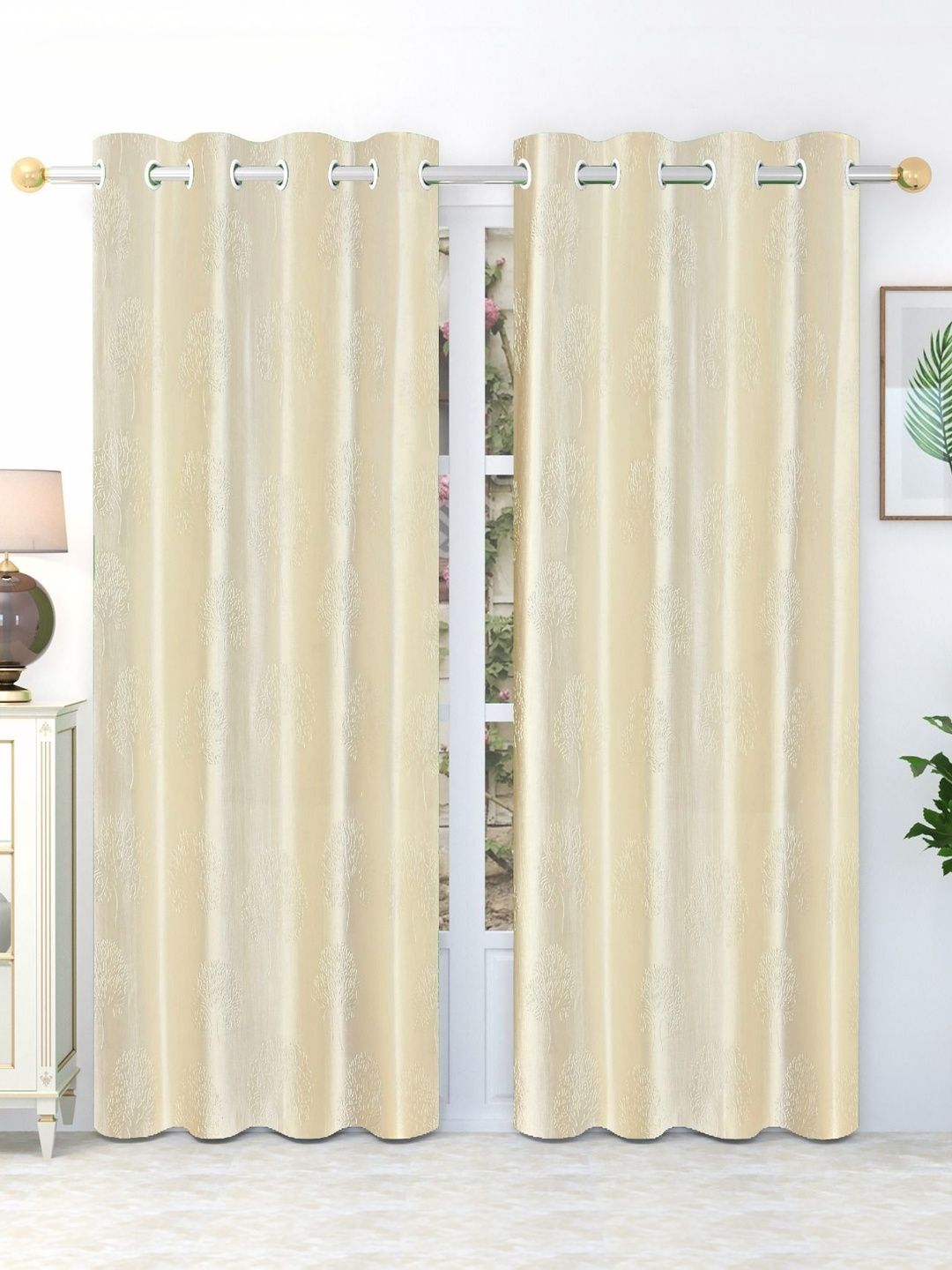 GEET CREATIONS Cream-Coloured Set of 2 Room Darkening Door Curtain-picture-30