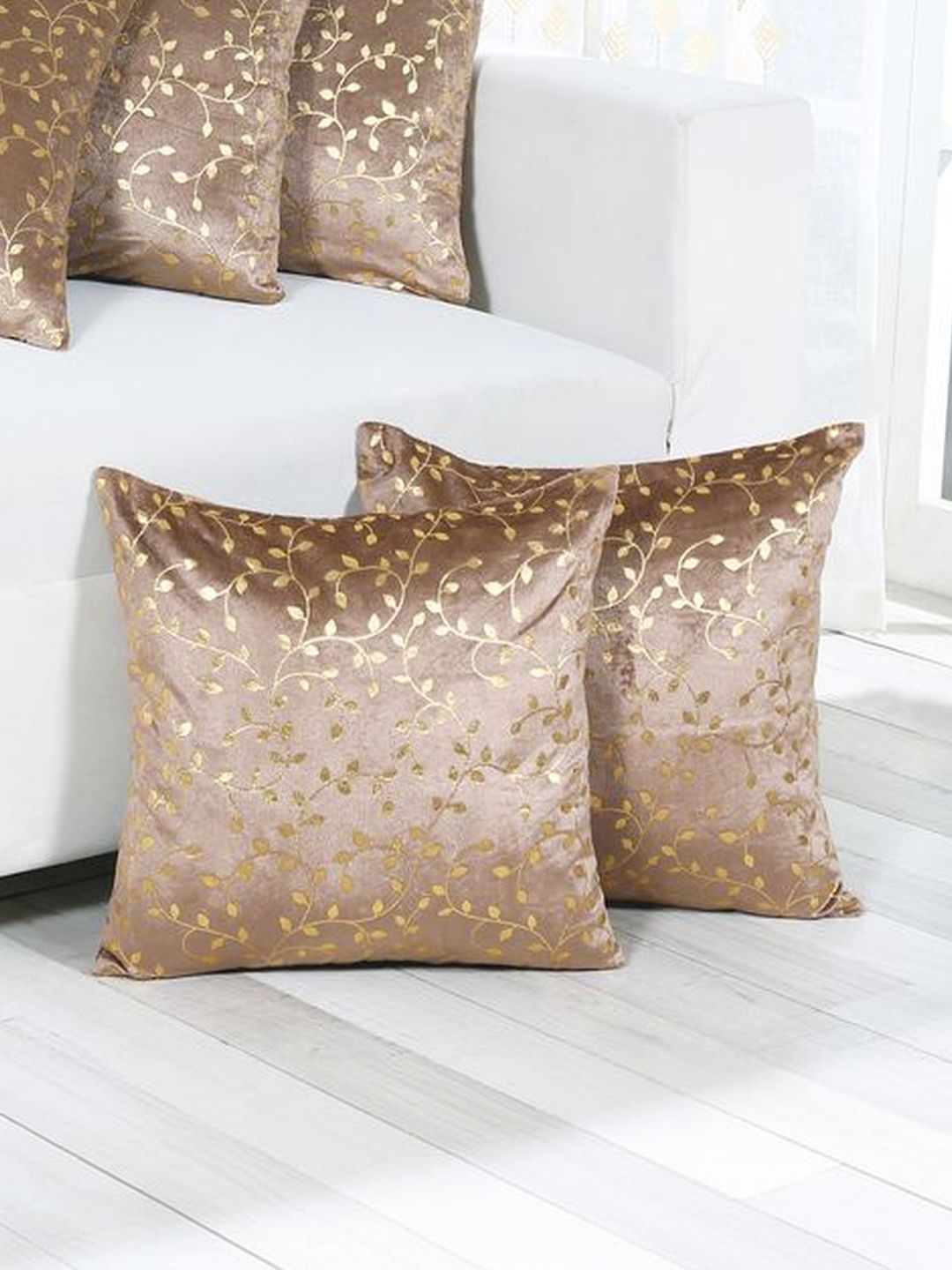RD TREND Brown Set of 5 Velvet Square Cushion Covers-image-20