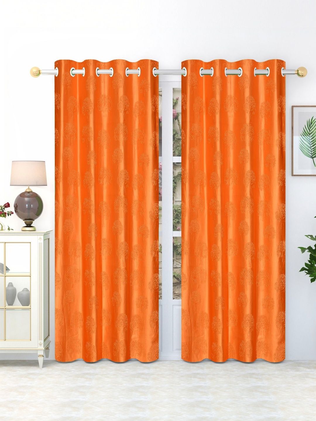 GEET CREATIONS Orange Set of 2 Room Darkening Door Curtain-picture-12