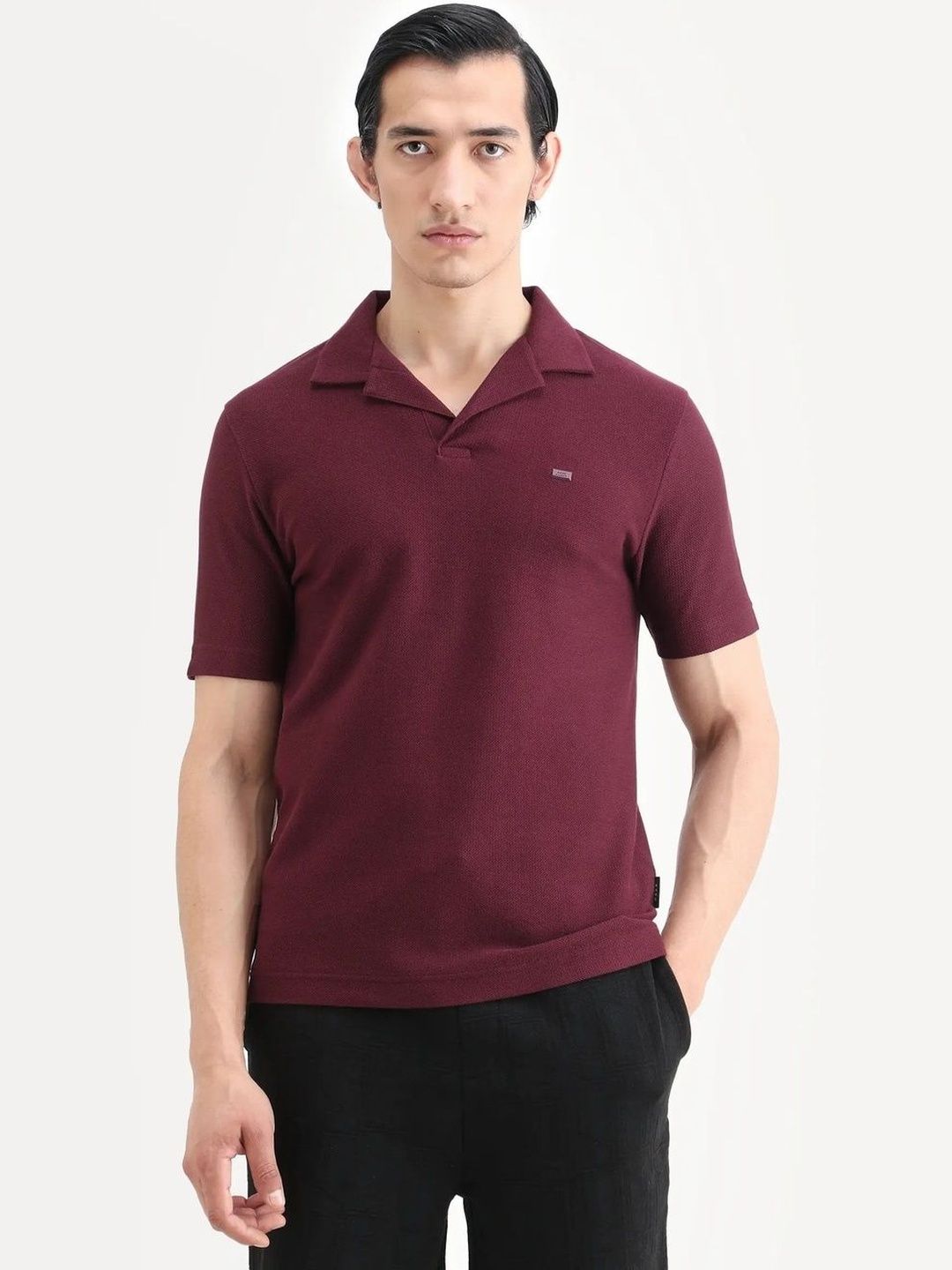 RARE RABBIT Men Textured Cuban Collar Half Sleeve Cotton Regular Fit Polo T-Shirt-picture-19