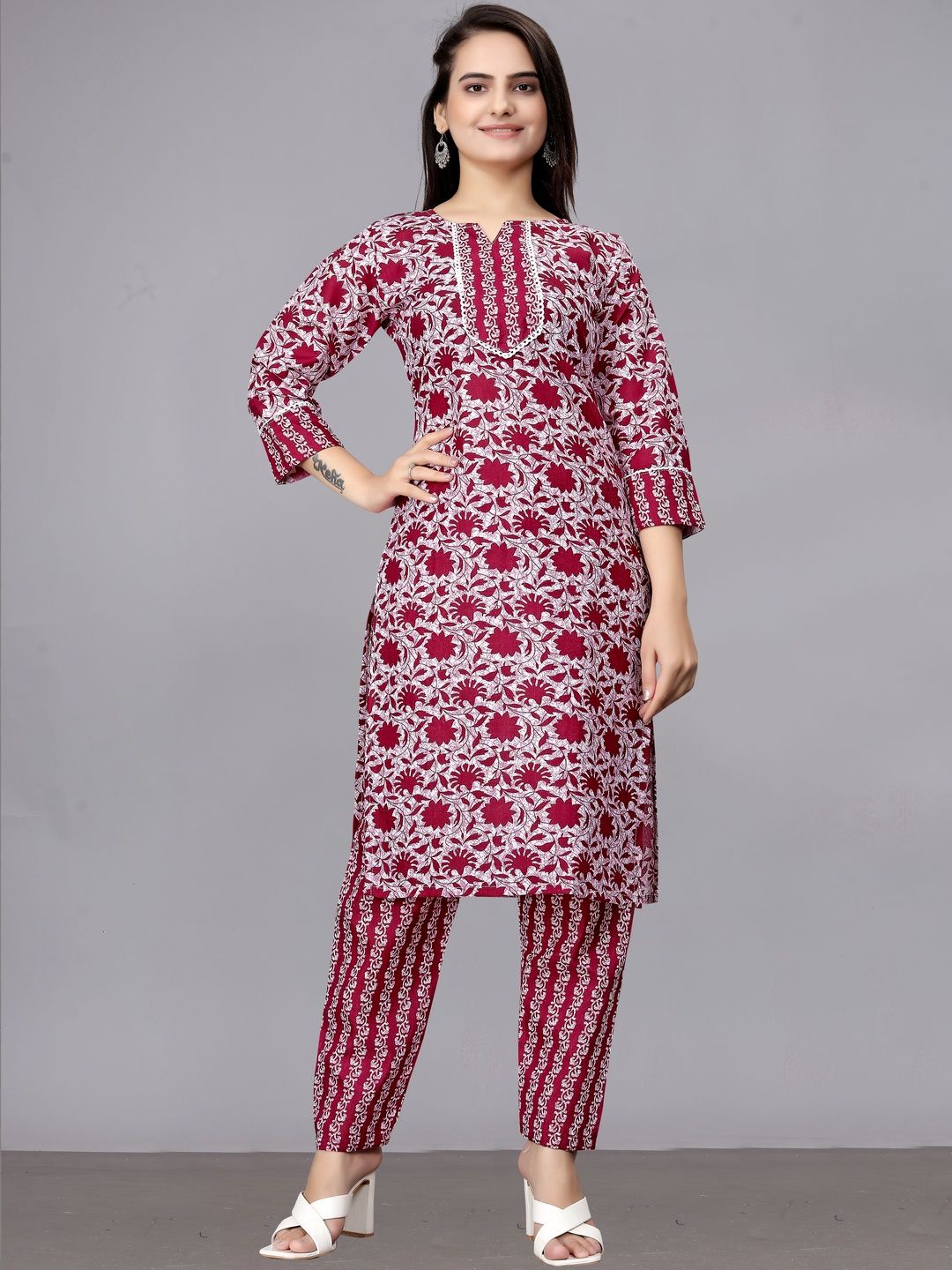 JIYAAN CREATION Women Floral Printed Regular Thread Work Kurta with Trousers-picture-28