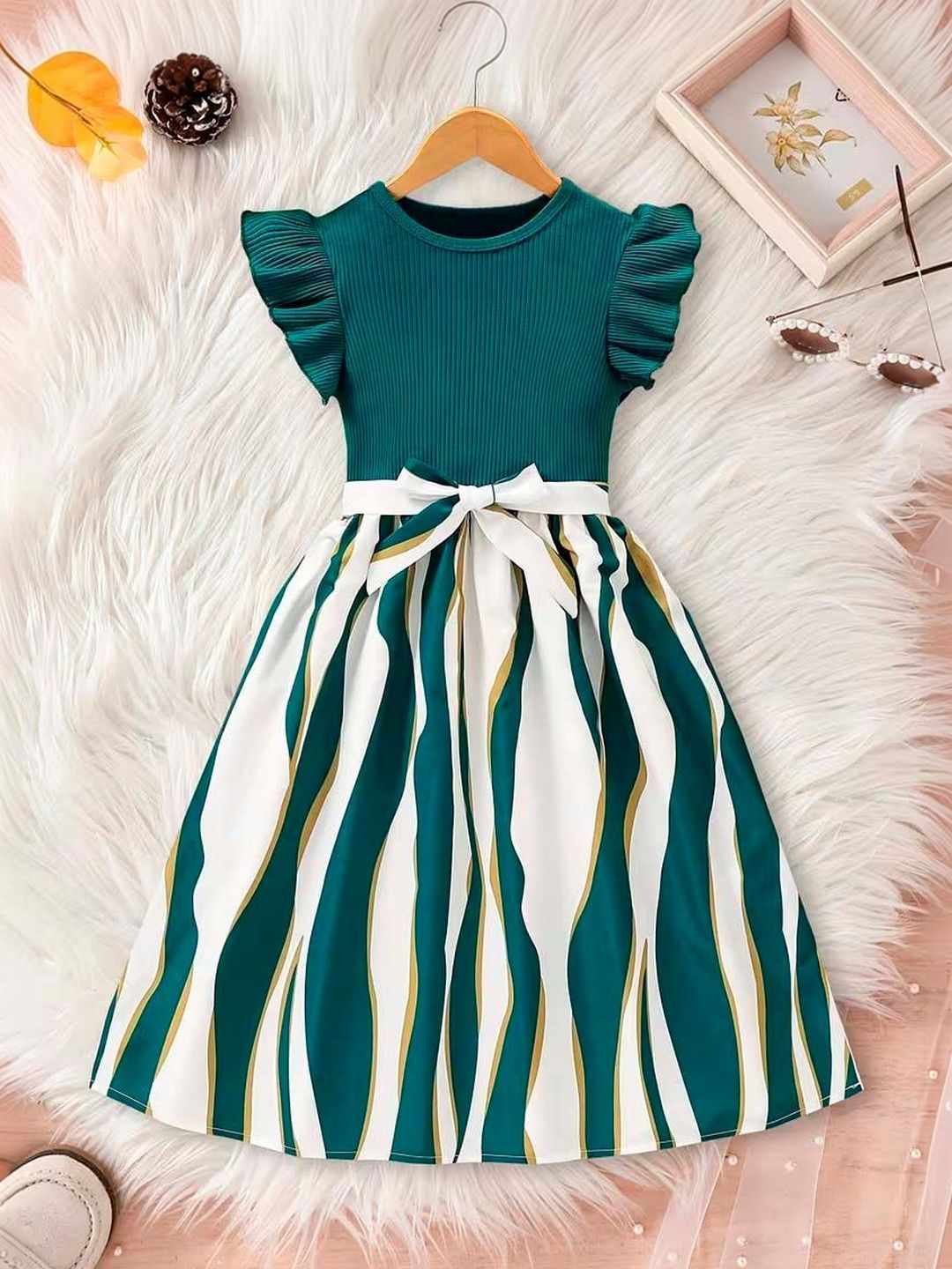 Kidotsav Print Flutter Sleeve Fit & Flare Dress-picture-19