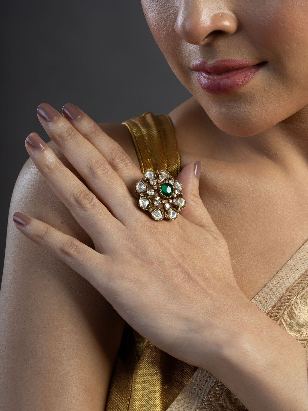 KAYRAH Gold-Plated Kundan-Studded Finger Ring-picture-16