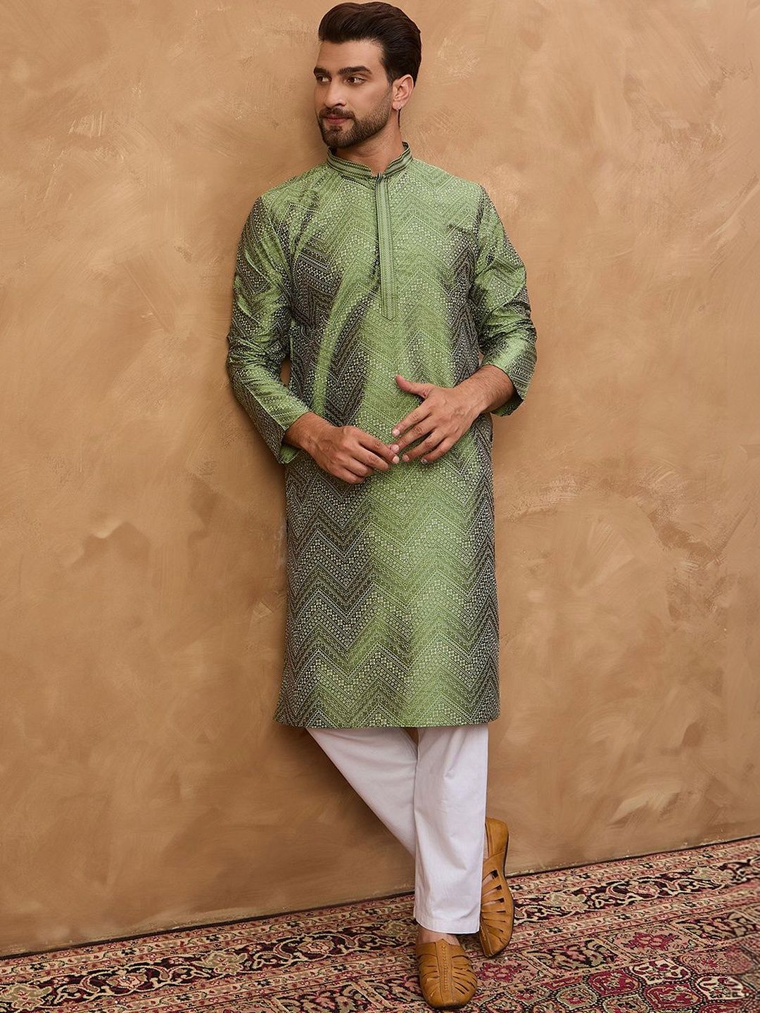 House of Pataudi Printed Blended Mandarin Collar Straight Kurtas-image-35