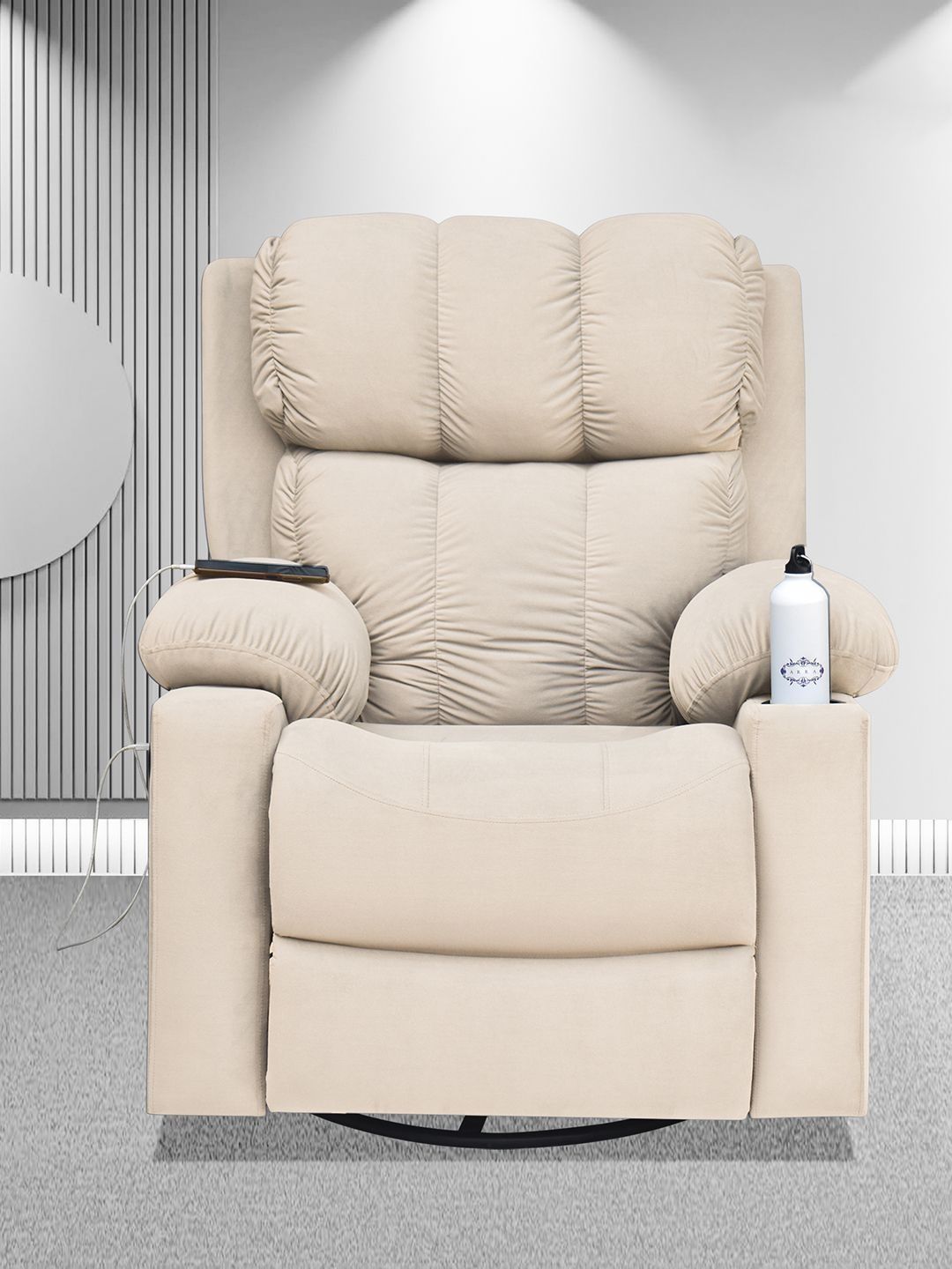 ARRA Beige Velvet Manual 1 Seater Recliner