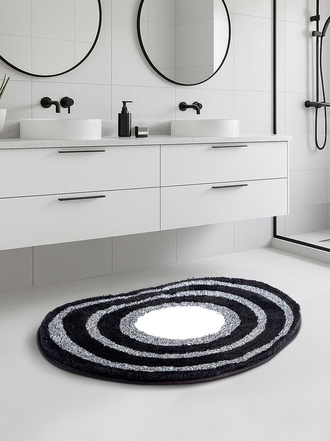 OBSESSIONS Grey & White Self-Design 2200 GSM Bath Rugs-image-3