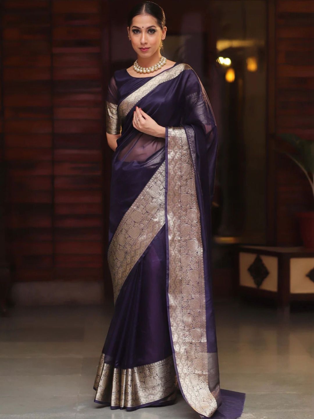 AMRUTKALA SAREES Woven Design Zari Net Saree-picture-20