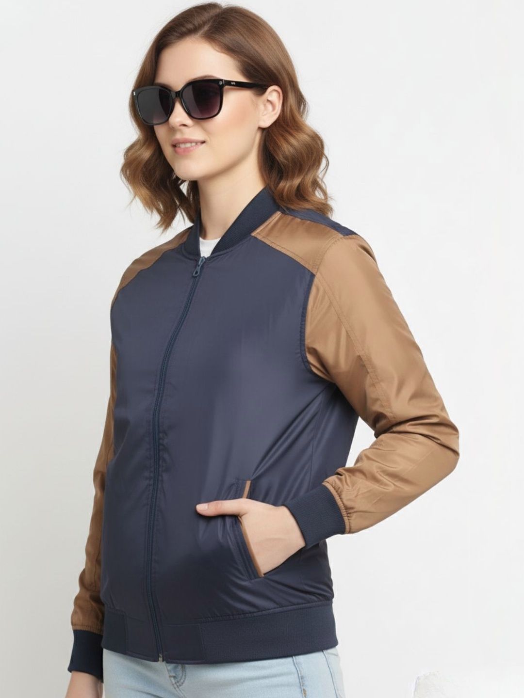 HERE&NOW Women Colourblocked Lightweight Bomber Jacket-picture-11