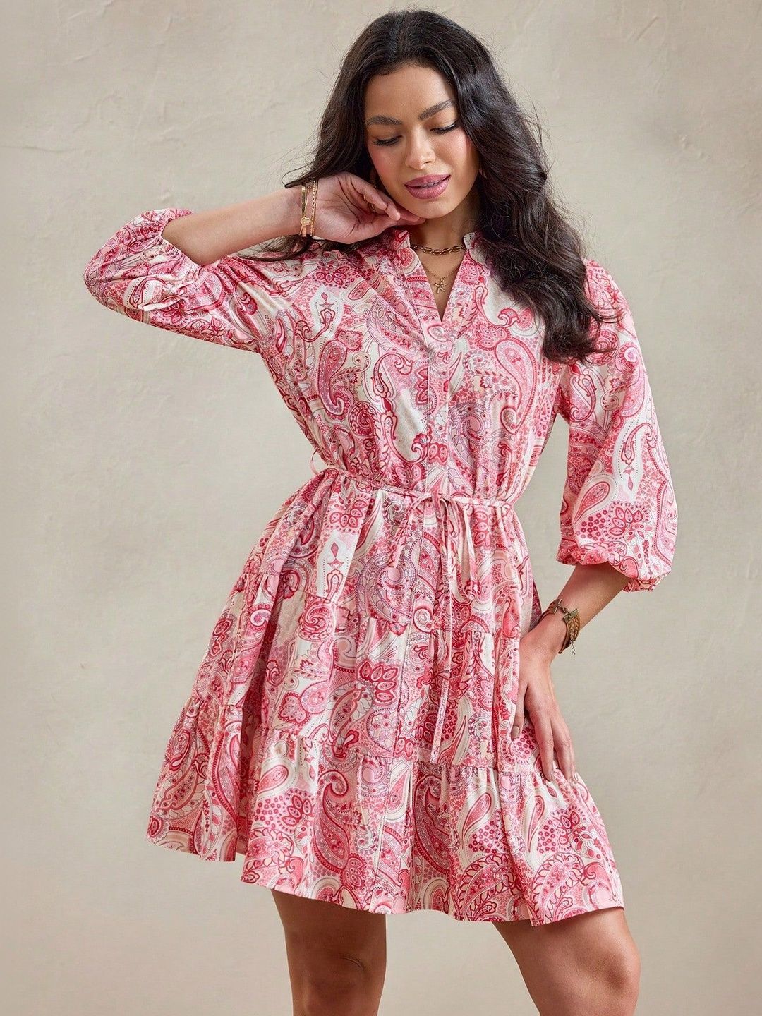 MATMA FASHION Print Puff Sleeve A-Line Dress-picture-32