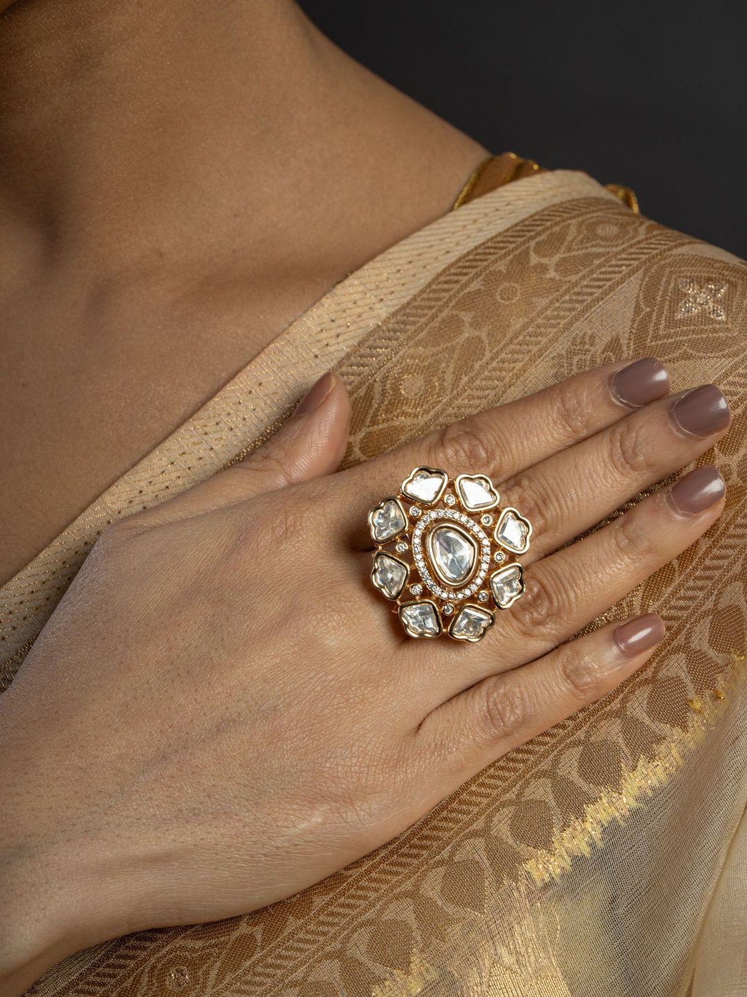 KAYRAH Gold-Plated Brass Kundan Finger Ring-picture-41