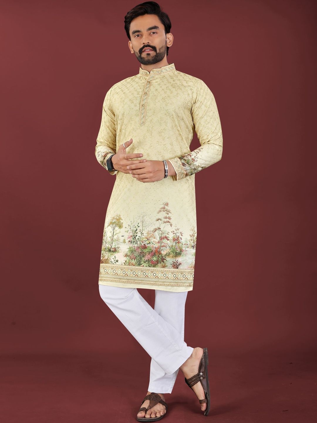 CHARLOTTE GRACIOUS Men Floral Printed Indie Prints Kurta-picture-34