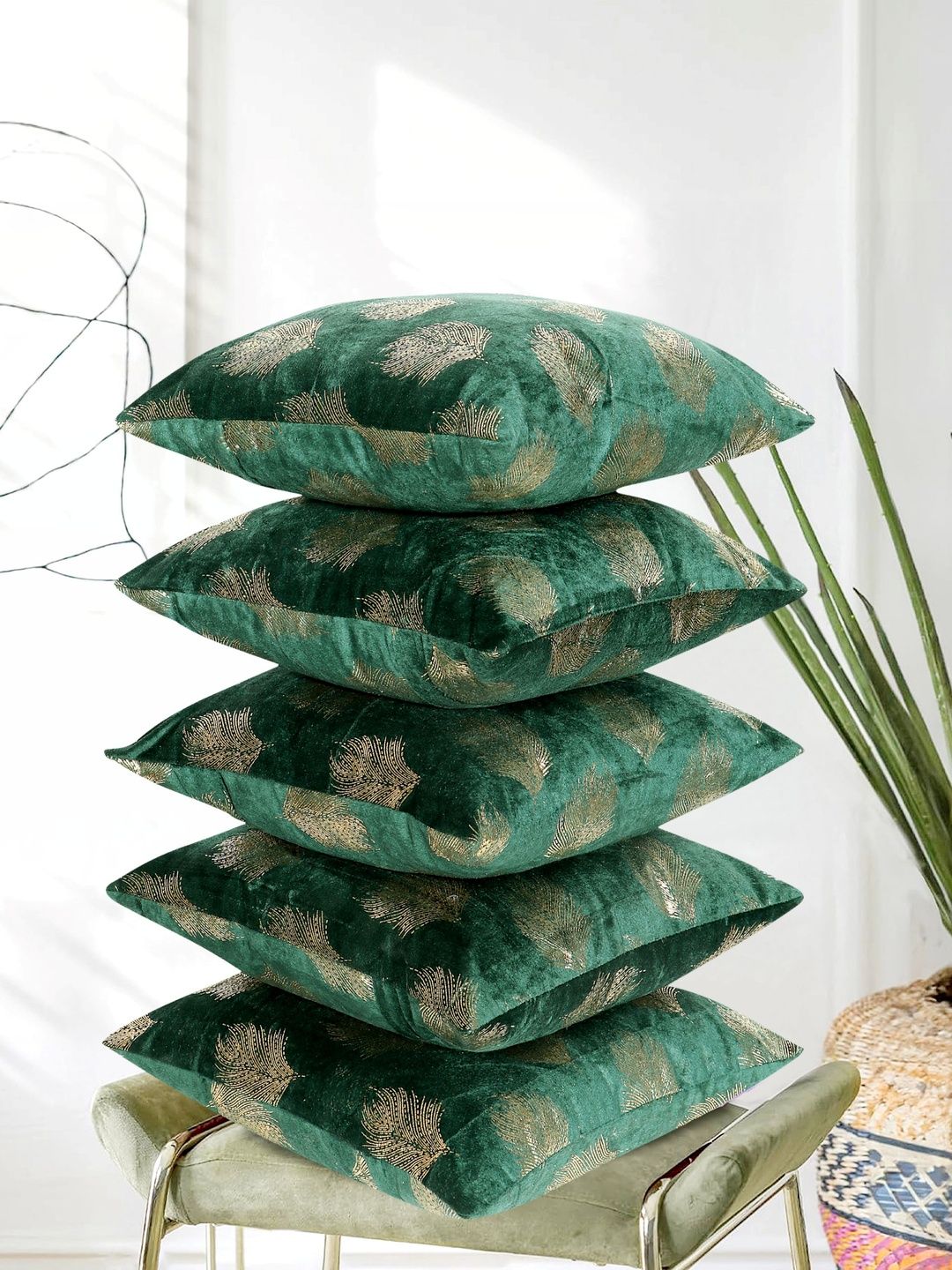 RD TREND Green Set of 5 Velvet Square Cushion Covers-picture-12