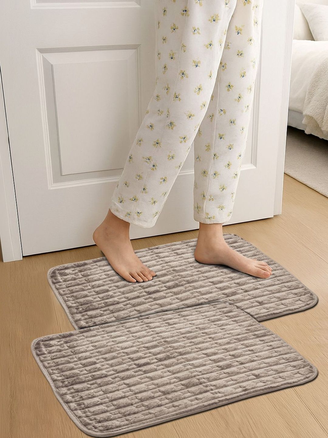 Myntra Elegant Homes 2-Pcs Beige Striped Ultra Soft Anti Skid Bat Mats-picture-25