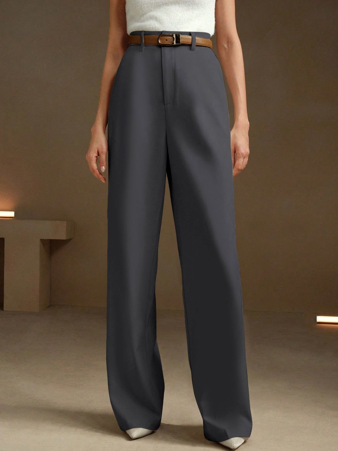 KERI PERRY Women Relaxed Straight Leg High-Rise Non Iron Trousers-picture-29