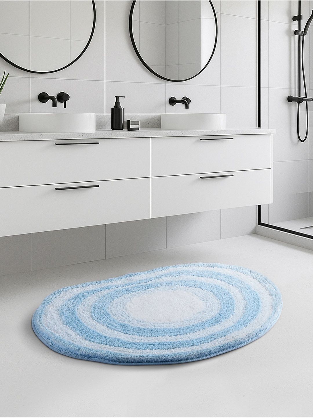 OBSESSIONS Blue & White Textured 2200 GSM Bath Rugs-picture-27
