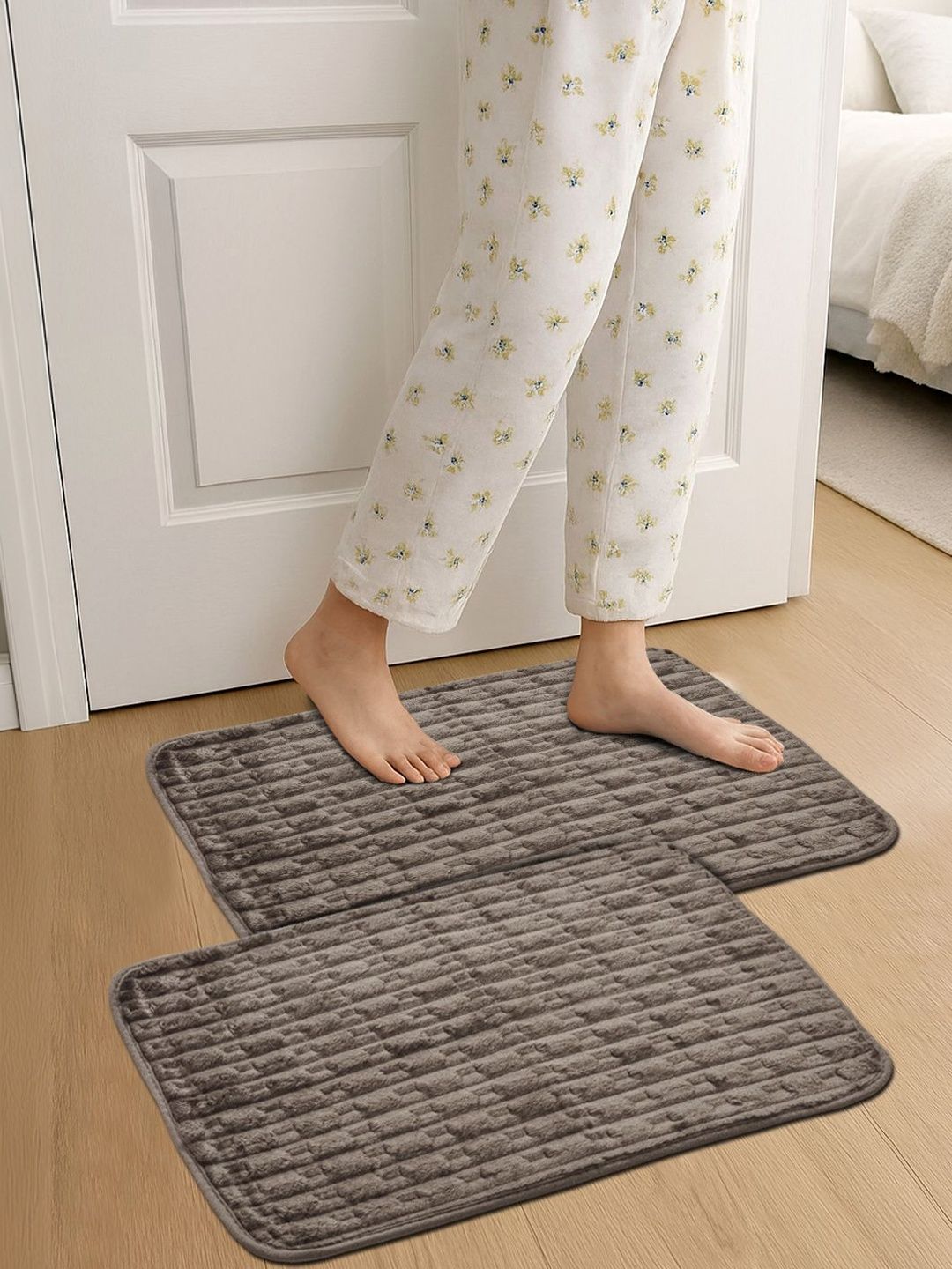 Myntra Elegant Homes 2-Pcs Taupe Striped Ultra Soft Anti Skid Bat Mats-picture-36