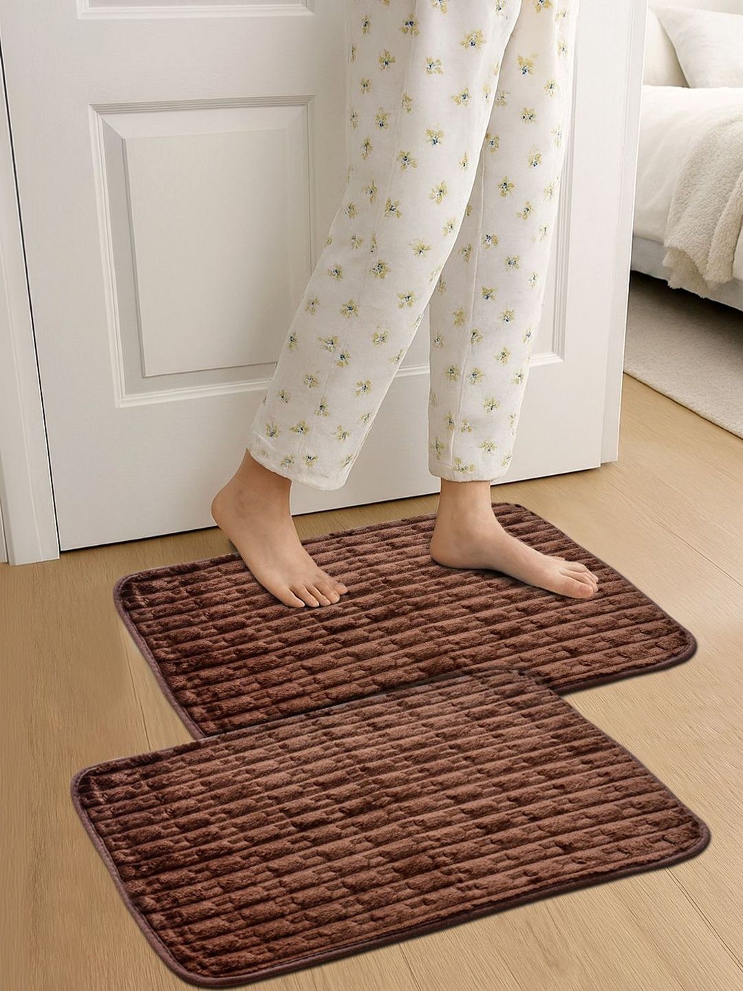 Myntra Elegant Homes 2-Pcs Brown Striped Ultra Soft Anti Skid Bat Mats-image-19
