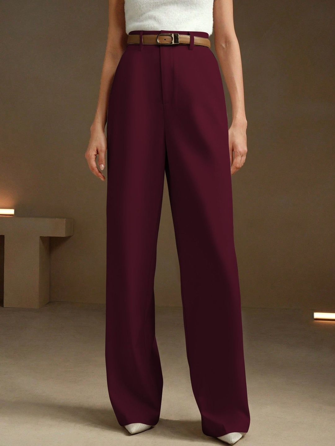 KERI PERRY Women Relaxed Straight Leg High-Rise Non Iron Trousers-picture-20