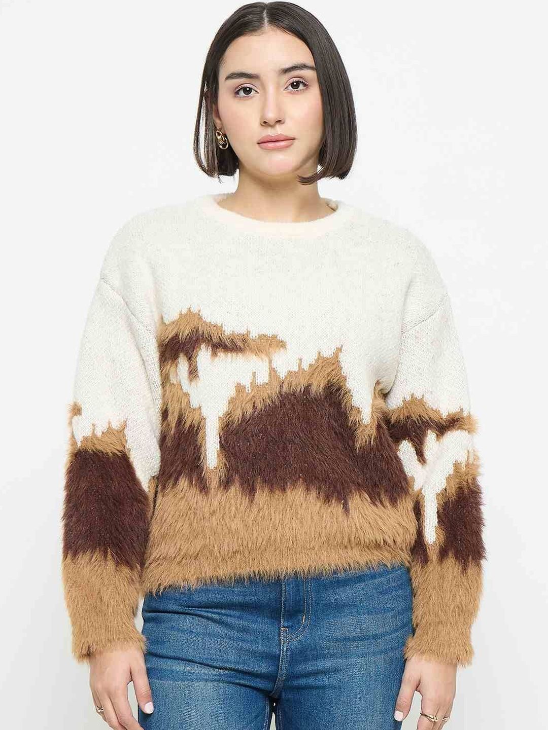 Madame Women Colourblocked Pullover with Fuzzy Detail-picture-36