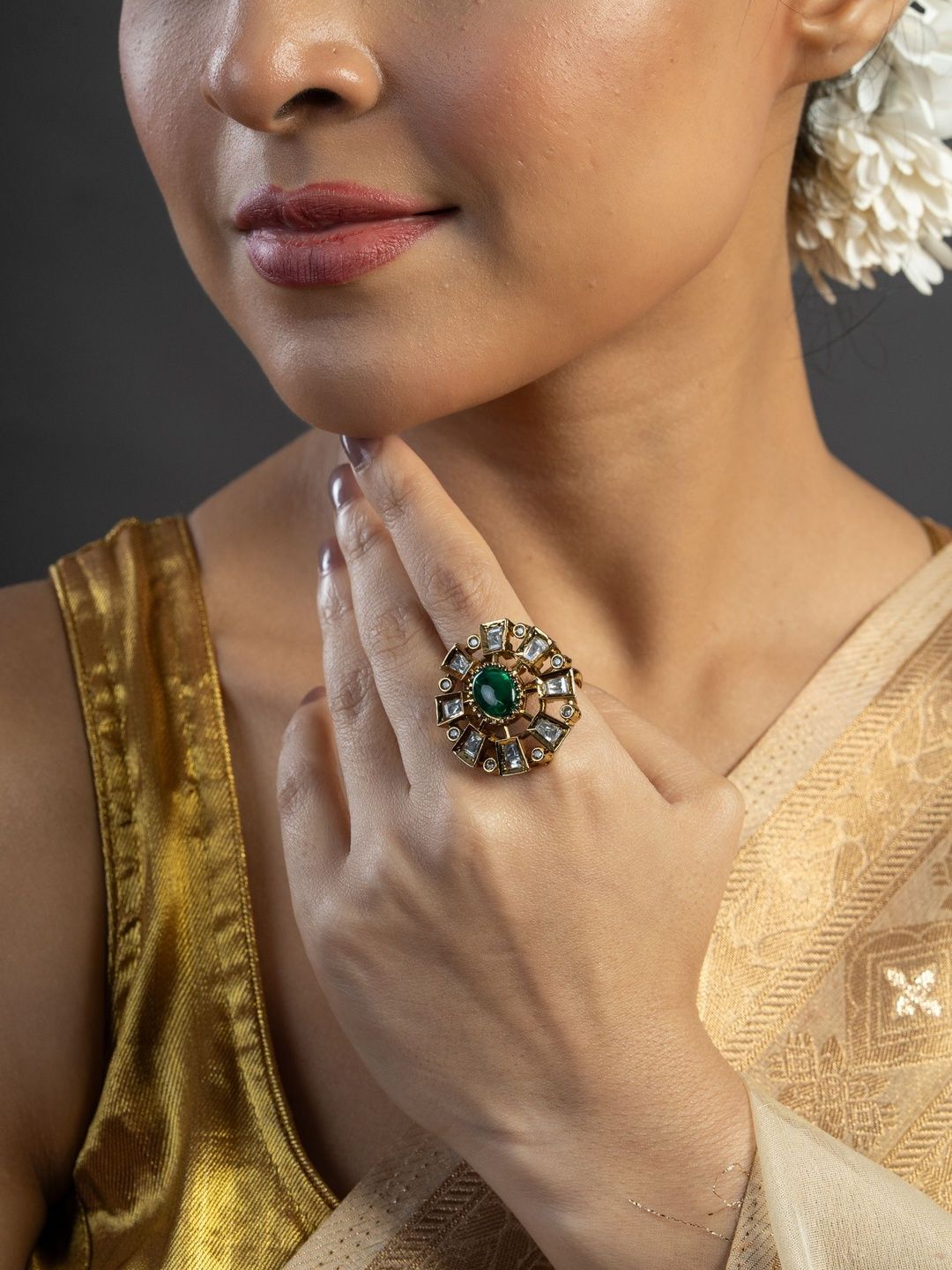 KAYRAH Gold-Plated Brass Kundan Finger Ring-picture-12