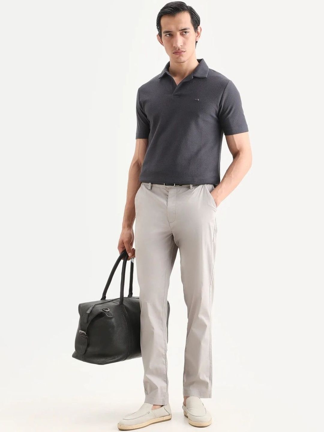 RARE RABBIT Men Textured Cuban Collar Half Sleeve Cotton Regular Fit Polo T-Shirt-picture-47